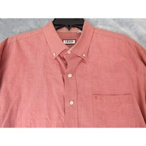 IZOD Long Sleeve Button Down Shirt Coral Red Gingham Trim XL Gingham Trim Casual
